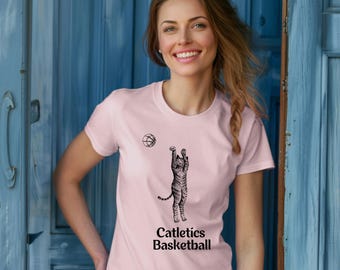 Cat Basketball T-Shirt, Humorous Gift for Cat & Sports Lovers