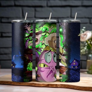Tumbler courage the cowardly dog tarot card the moon double wall 20oz stainless steel tumbler with straw lid tumbler spooky 90’s cartoon