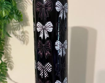 Black bows tumbler 20oz double wall stainless steel with straw and leak proof lid goth girly tumbler vintage coquettes