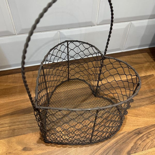 Vintage French heart  wire basket  M