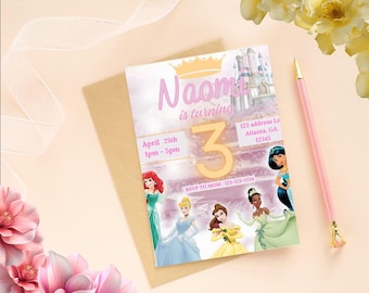 Princess Birthday Invitation Princess Invitation Princess Party Invitation Girl Princess Invitations Pink EDITABLE Instant Digital