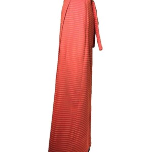 1970s Dark Orange Striped Vintage Wrap Maxi Skirt image 4