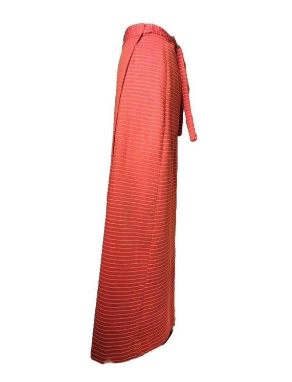 1970s Dark Orange Striped Vintage Wrap Maxi Skirt - image 4
