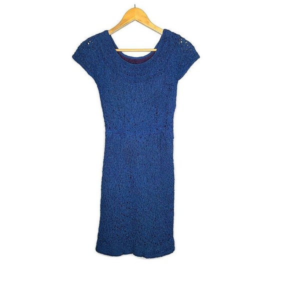1950s Blue Raffia Ribbon Vintage Wiggle Dress