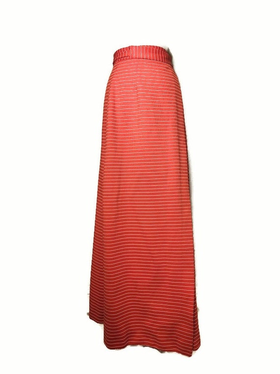 1970s Dark Orange Striped Vintage Wrap Maxi Skirt - image 2