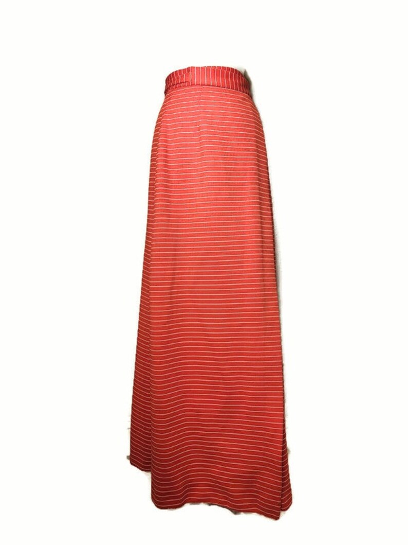 1970s Dark Orange Striped Vintage Wrap Maxi Skirt image 2