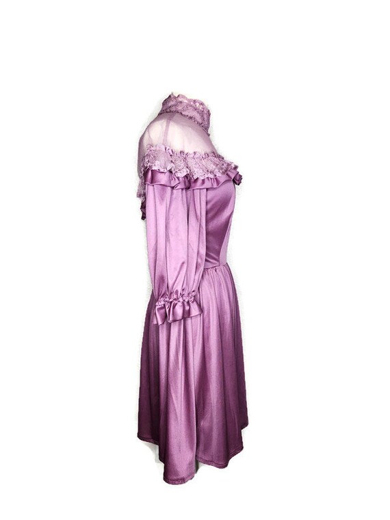 1970s Mauve Mesh Yoke Vintage Dress - image 5