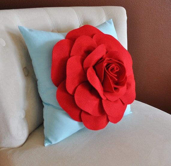 Classic Red Rose Throw Pillow Red Rose on Light Aqua Pillow Etsy