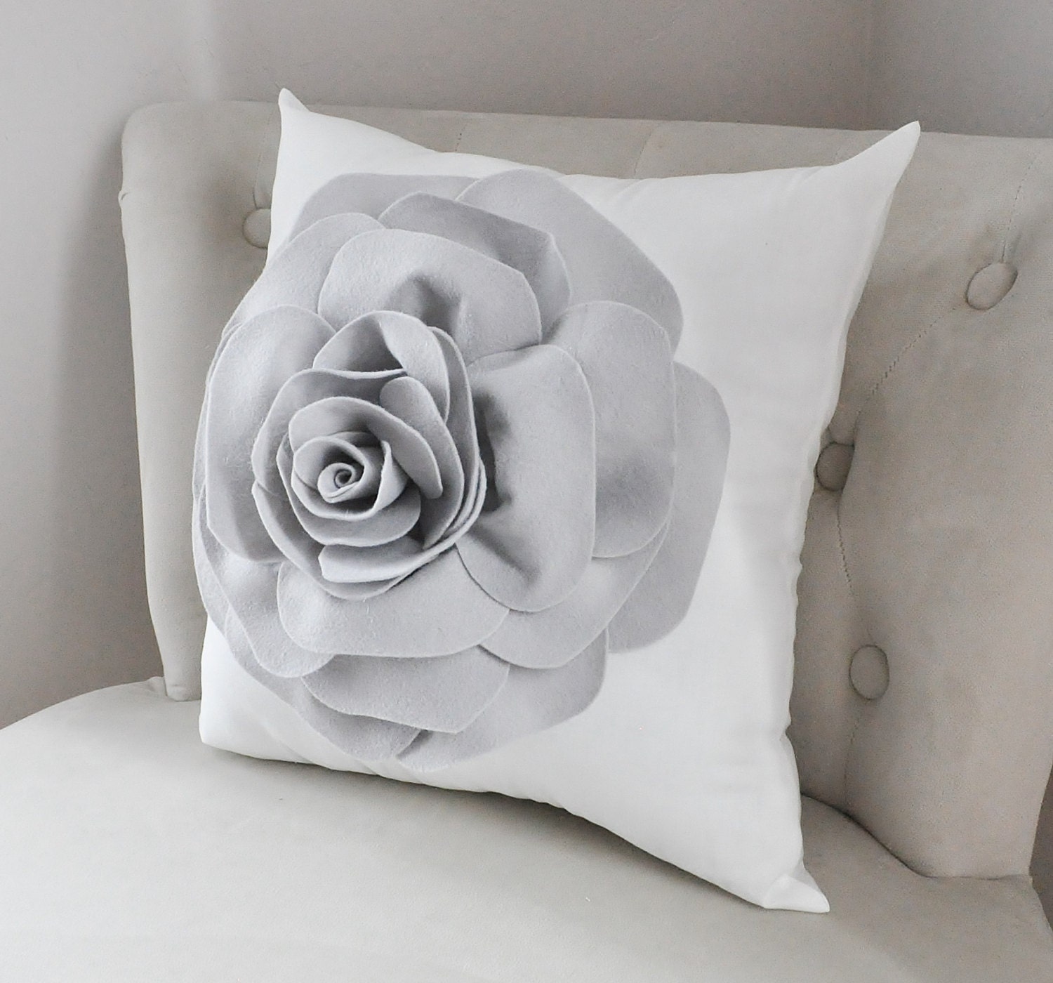 Grey Rose Throw Pillow on White Pillow Cover Gray Flower Etsy