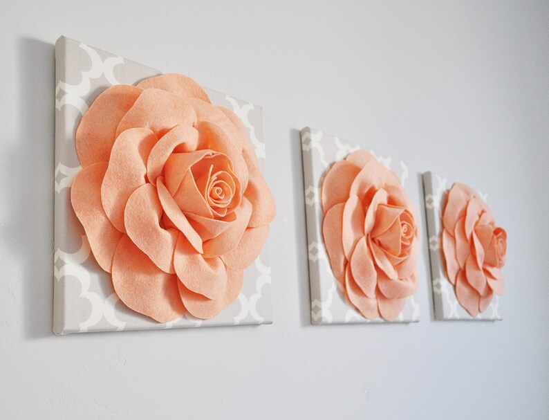 Peaches and Creame Wall Decor Peach Roses on Neutral Gray Etsy
