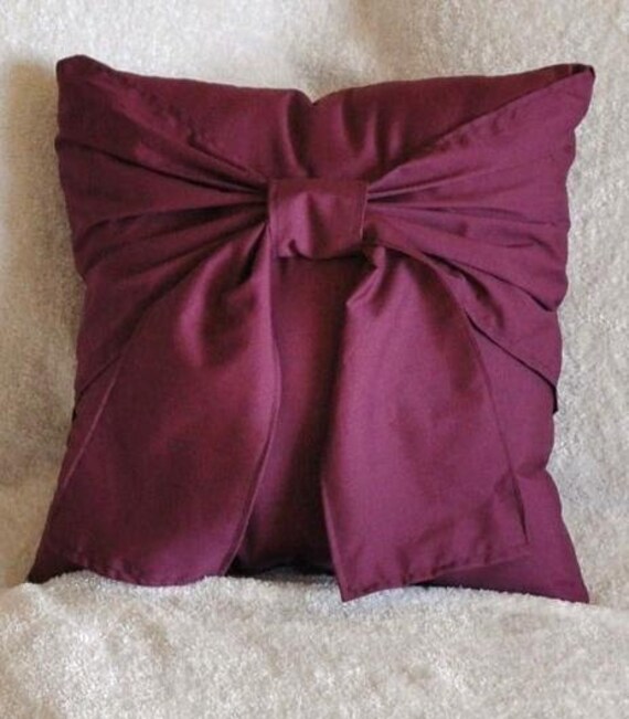 Items similar to Accent Pillow Plum Big Bow Pillow 14x14 Decorative