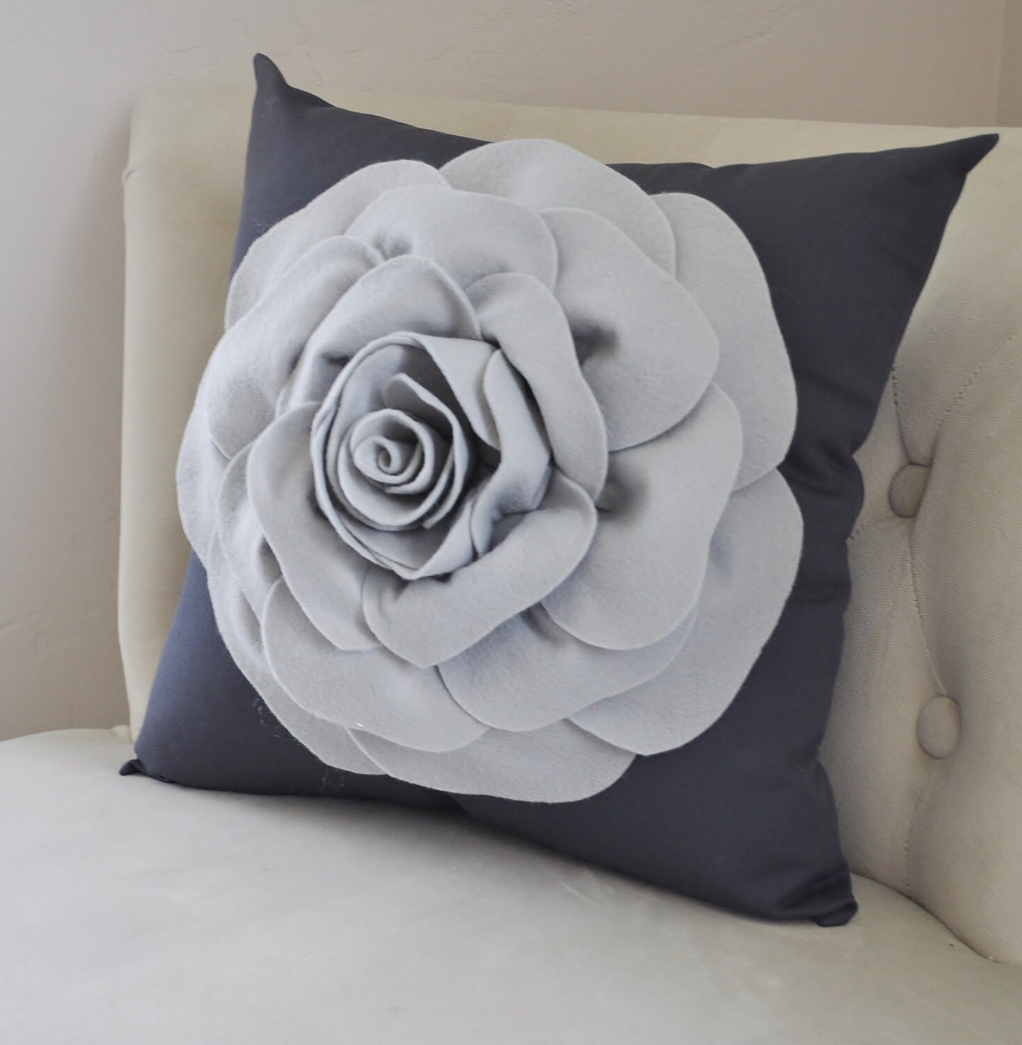 Charcoal Grey Pillow Light Gray Rose Custom Made Dark Gray Etsy