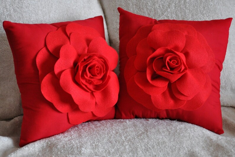 Throw Pillow Red Rose on Red Pillow Etsy