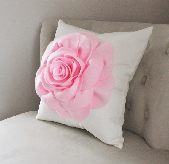 Decorative Pillows Rose Applique Pillow Light Pink on Cream Etsy