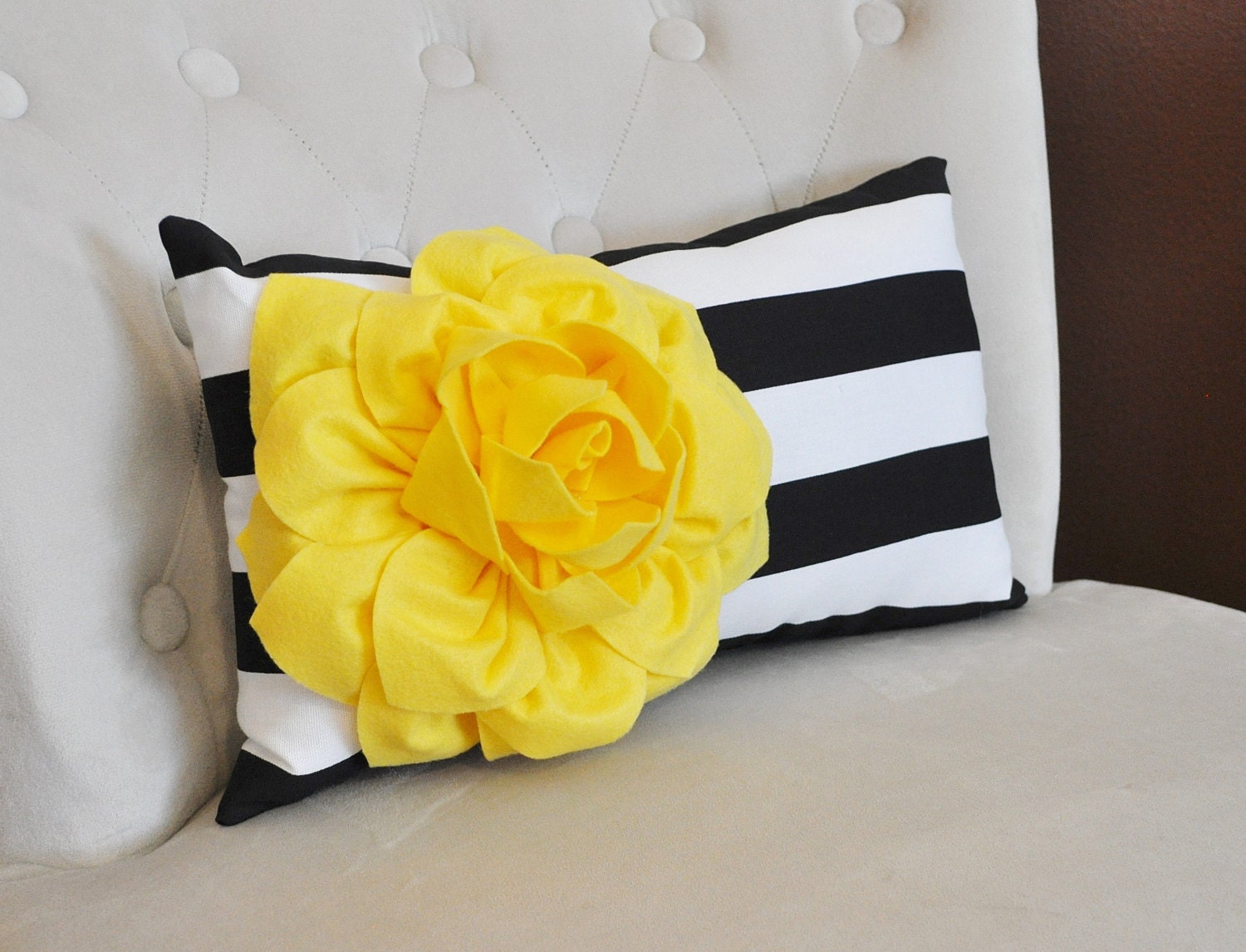 Decorative Lumbar Pillow Yellow Dahlia on Black and White Etsy