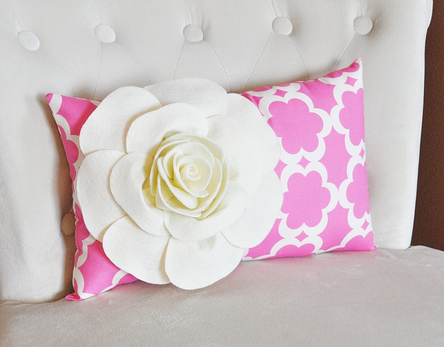 Lumbar Pillow Ivory Rose on Pink Tarika Lumbar Pillow 9 x 16 Etsy