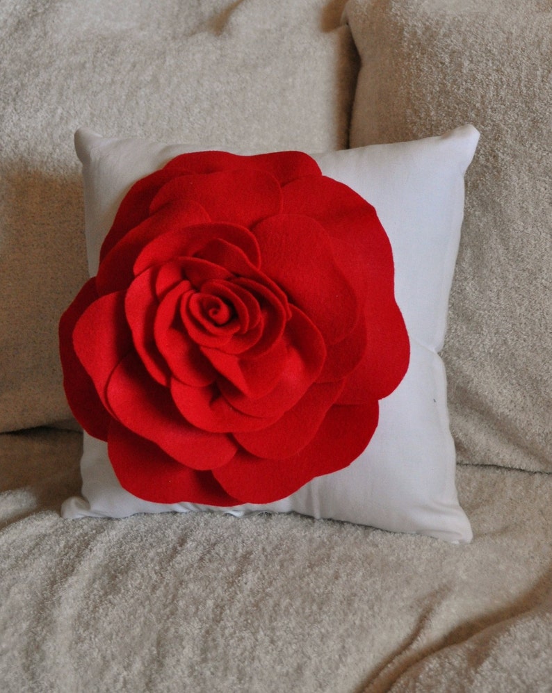Red Pillows Red Rose On White Pillow 14x14 Etsy