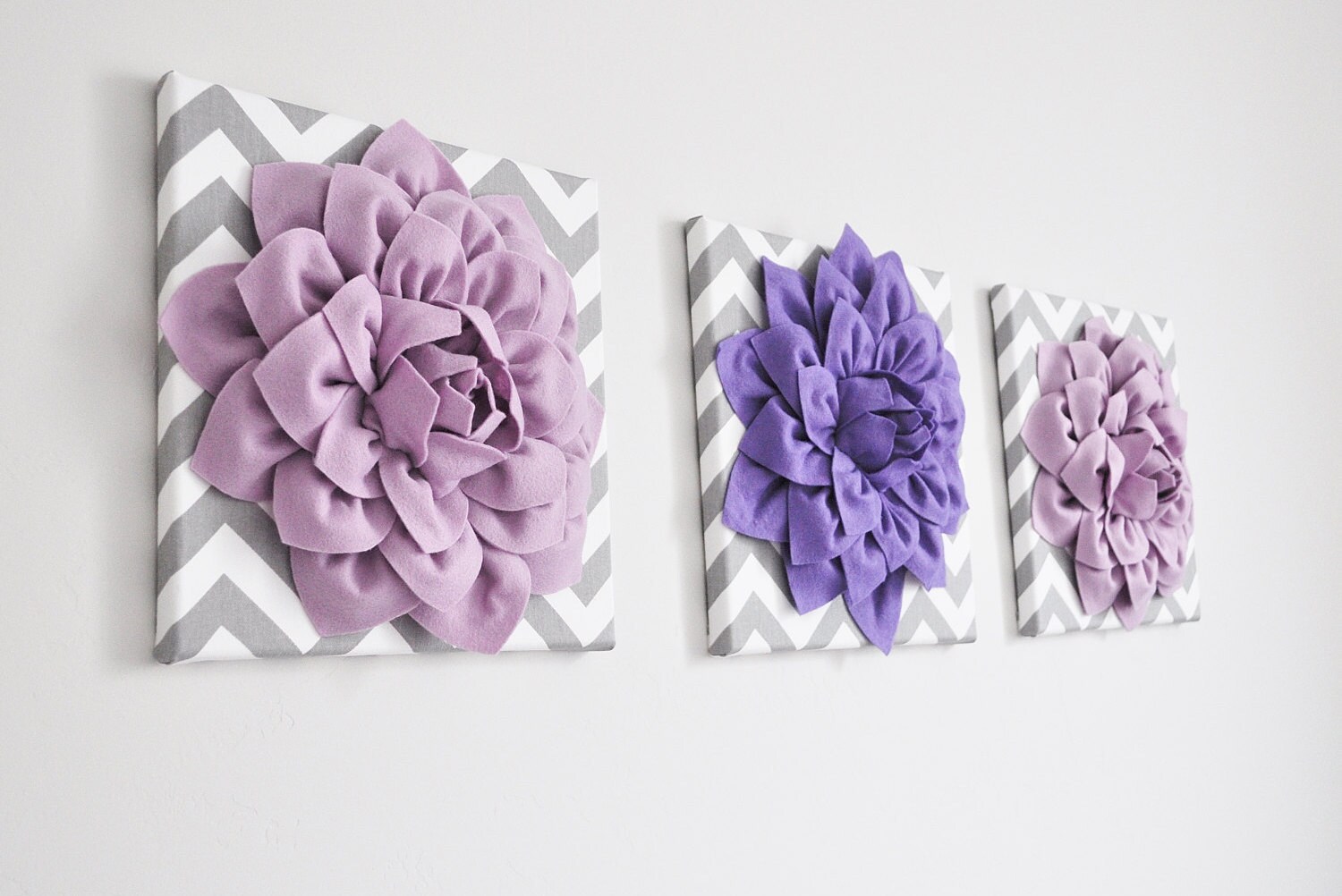 Wall Hangings SET OF THREE Lilac and Lavender Dahlias on Gray Etsy