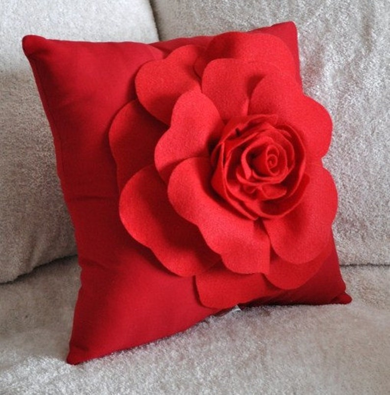 Throw Pillow Red Rose On Red Pillow Etsy
