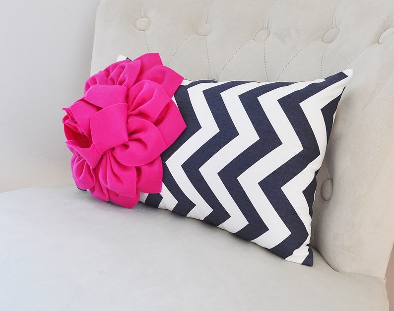 Pink and Navy Decorative Pillow Chevron Navy Decor Lumbar Etsy