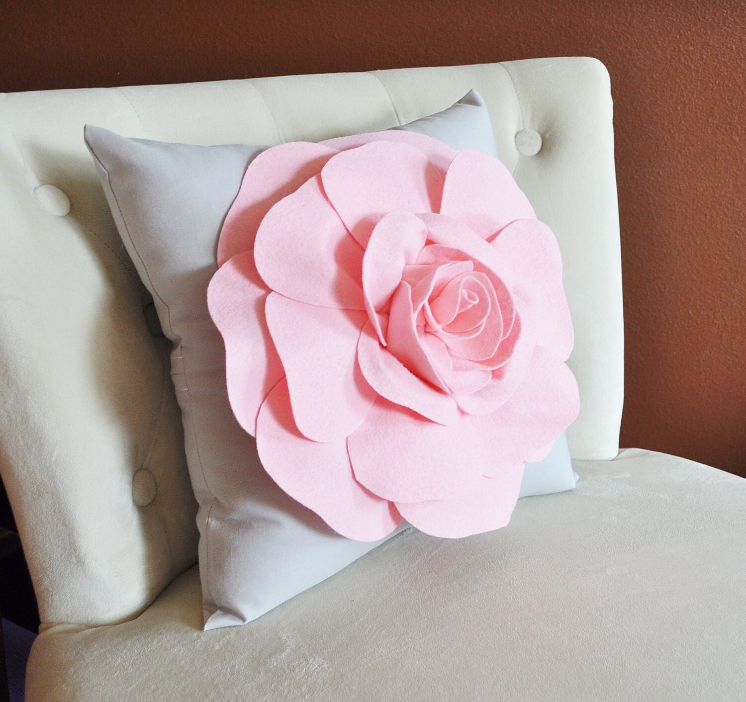 Light Pink Rose on Light Grey Pillow 14x14 Etsy