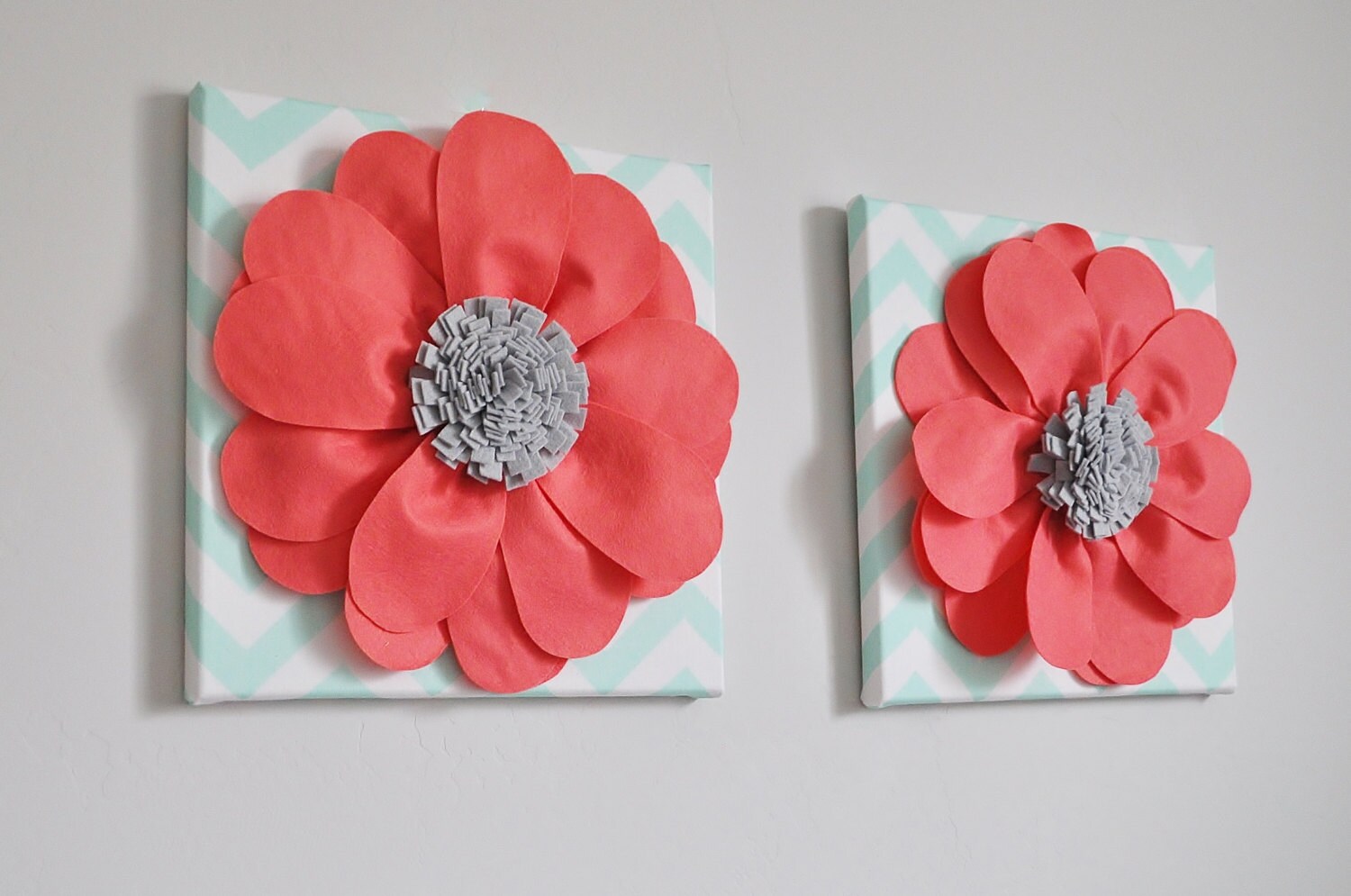 Fabric Daisy Kitchen Art Mint And Coral Decor Nursery Etsy
