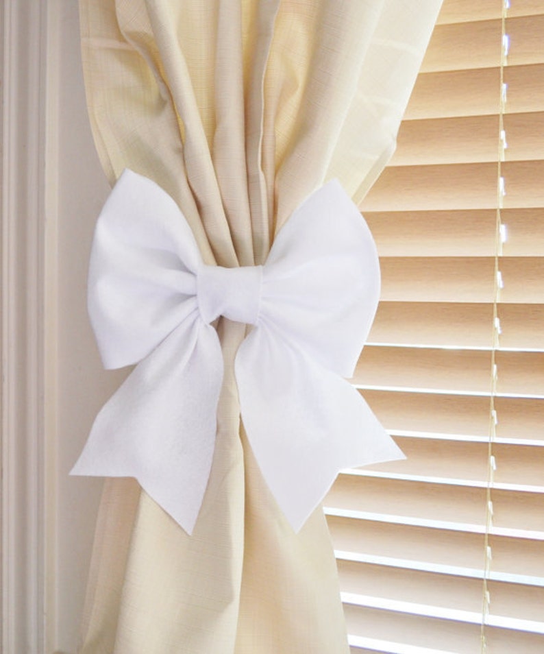 White Bow Curtain Tie Backs. TWO Decorative Tiebacks Curtain Etsy