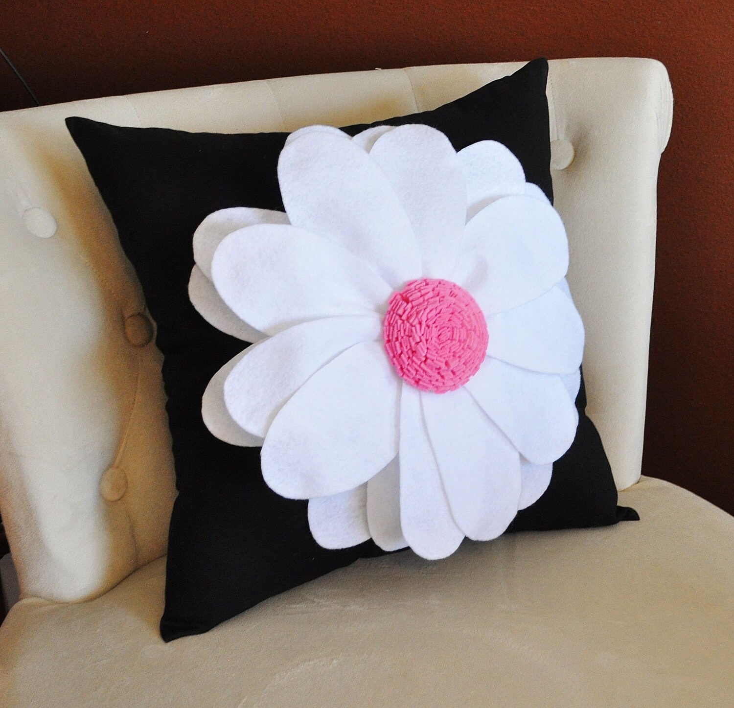 Home Decor Pillows White Daisy Flower on Black Pillow NEW Etsy