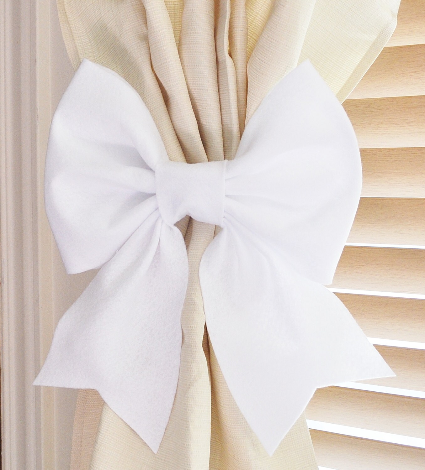 White Bow Curtain Tie Backs. TWO Decorative Tiebacks Curtain Etsy