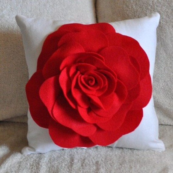 Red Pillows Red Rose On White Pillow 14x14 Etsy