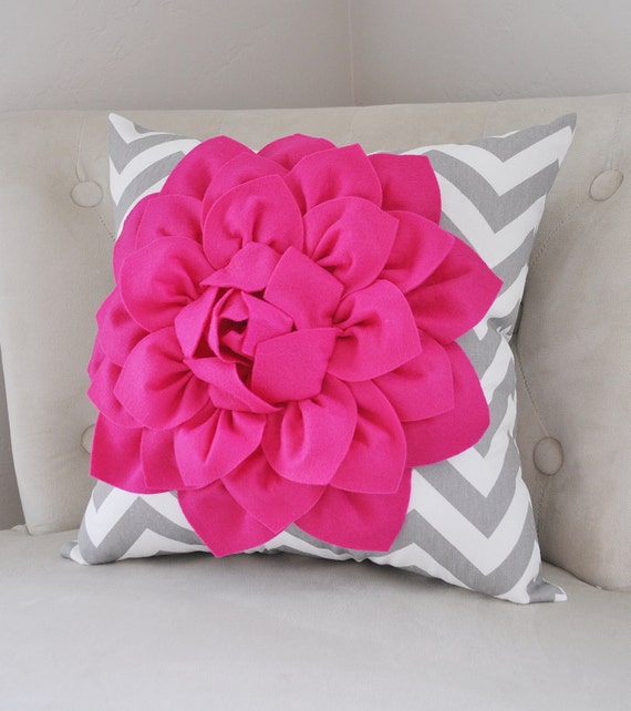 Items similar to PILLOWS Hot Pink Dahlia on Gray and White Zigzag