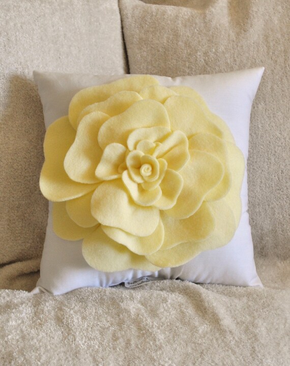 Items similar to Light Yellow Rose on White Pillow on Etsy