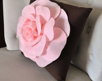 Pink Rose on Brown Pillow 14"x14" Throw Pillow