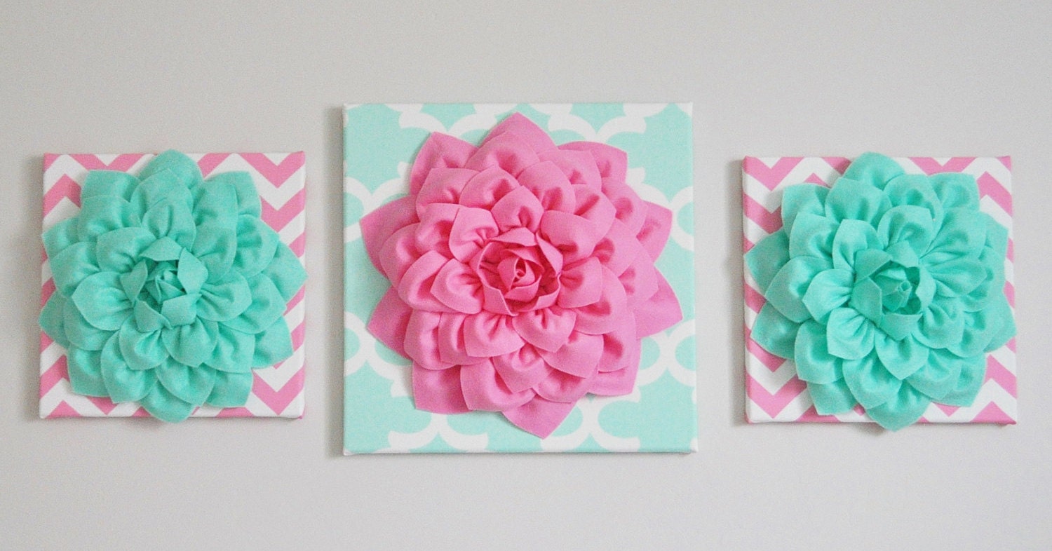 Bubble Gum Pink and Mint Decor Nursery Wall Art Personalized