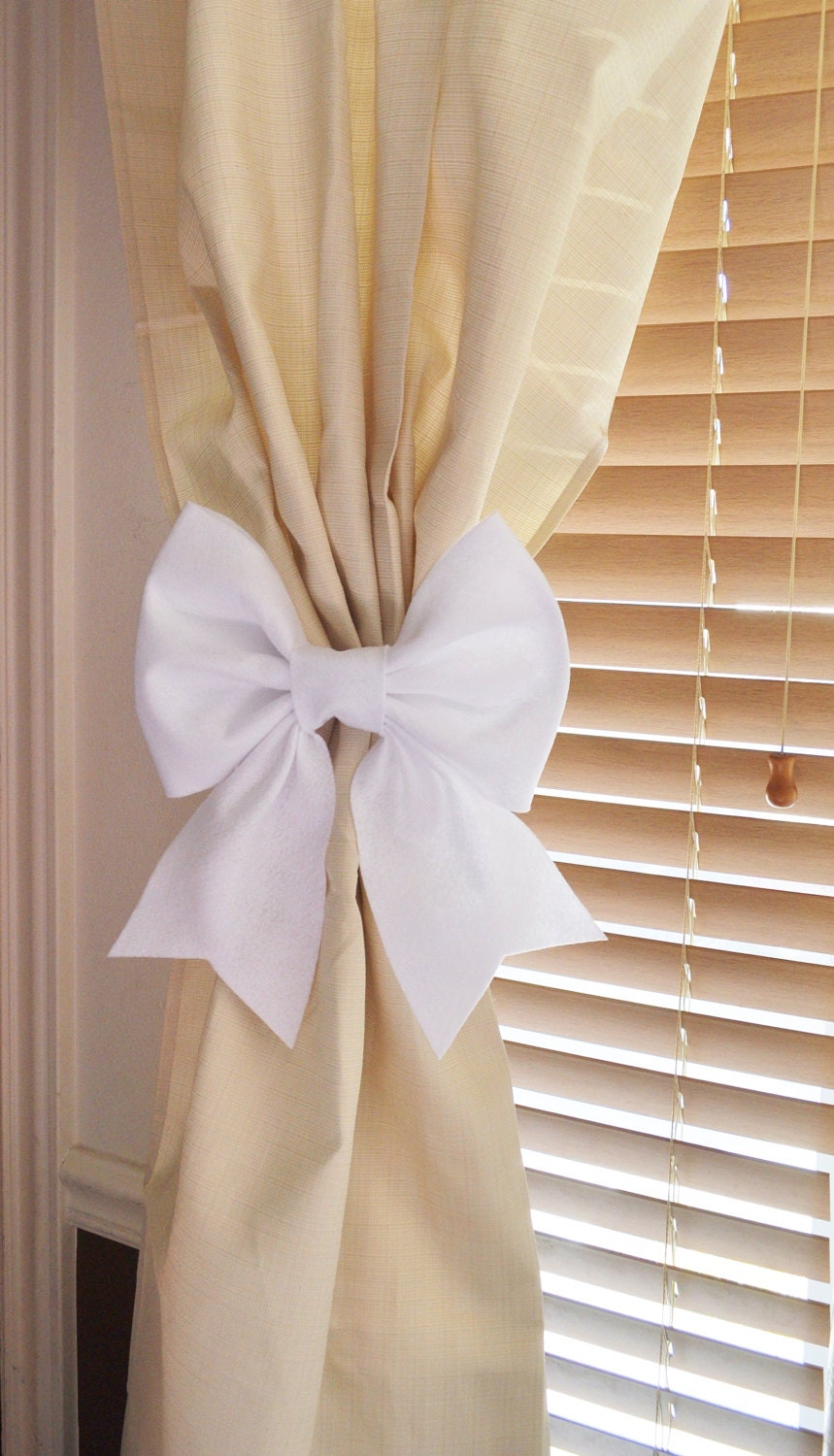 White Bow Curtain Tie Backs. TWO Decorative Tiebacks Curtain Etsy