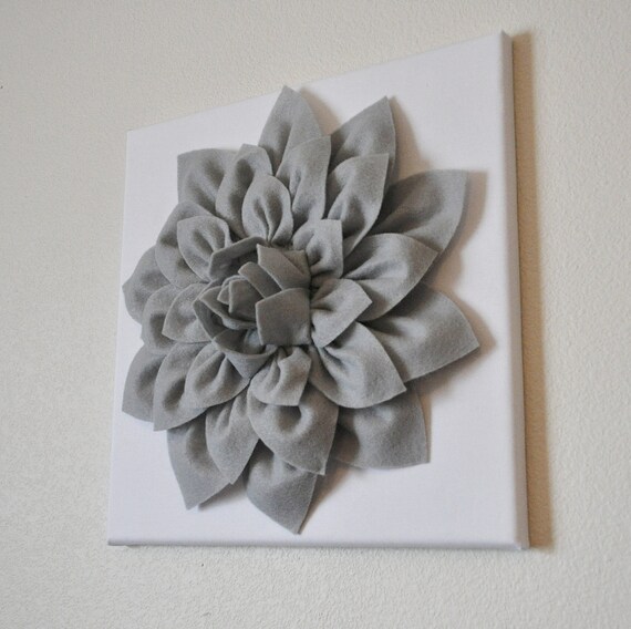 Items similar to Flower Wall Hanging Gray Dahlia on White 12 x12