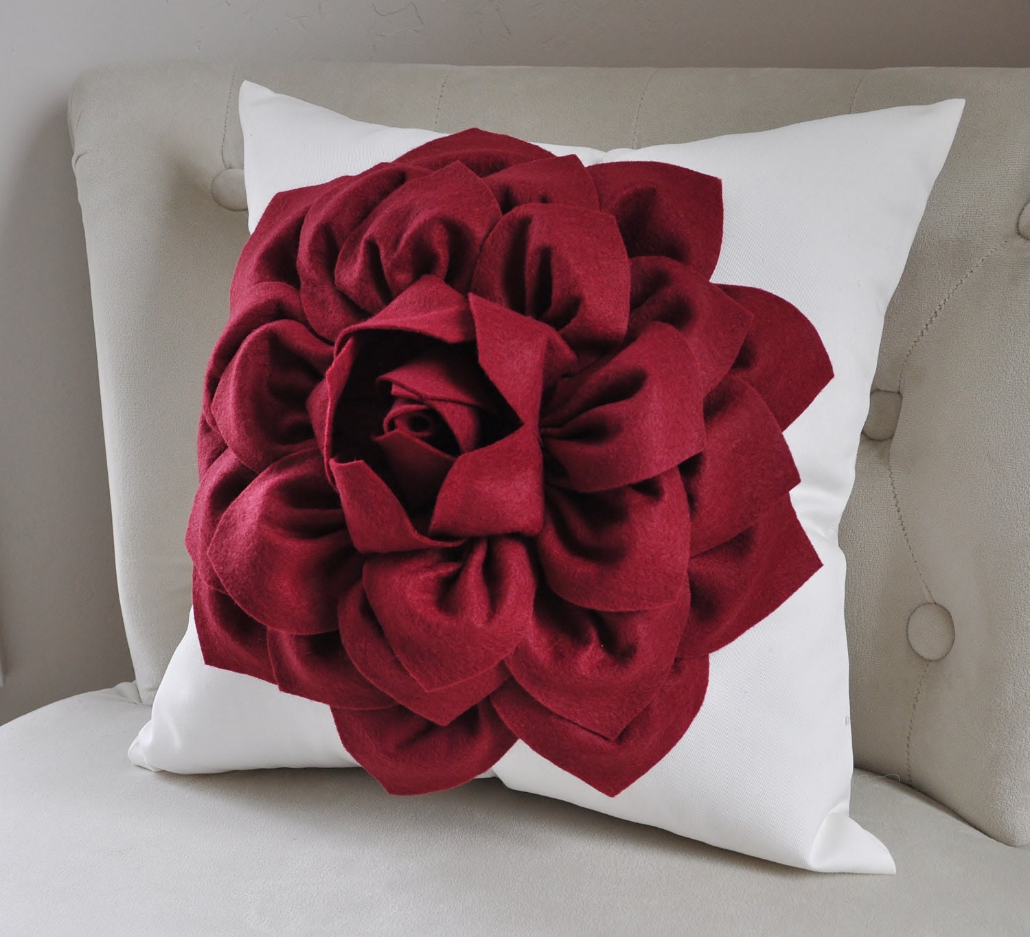 Housewarming Gift Ruby Red Autumn Red Mum Cream Pillow Etsy