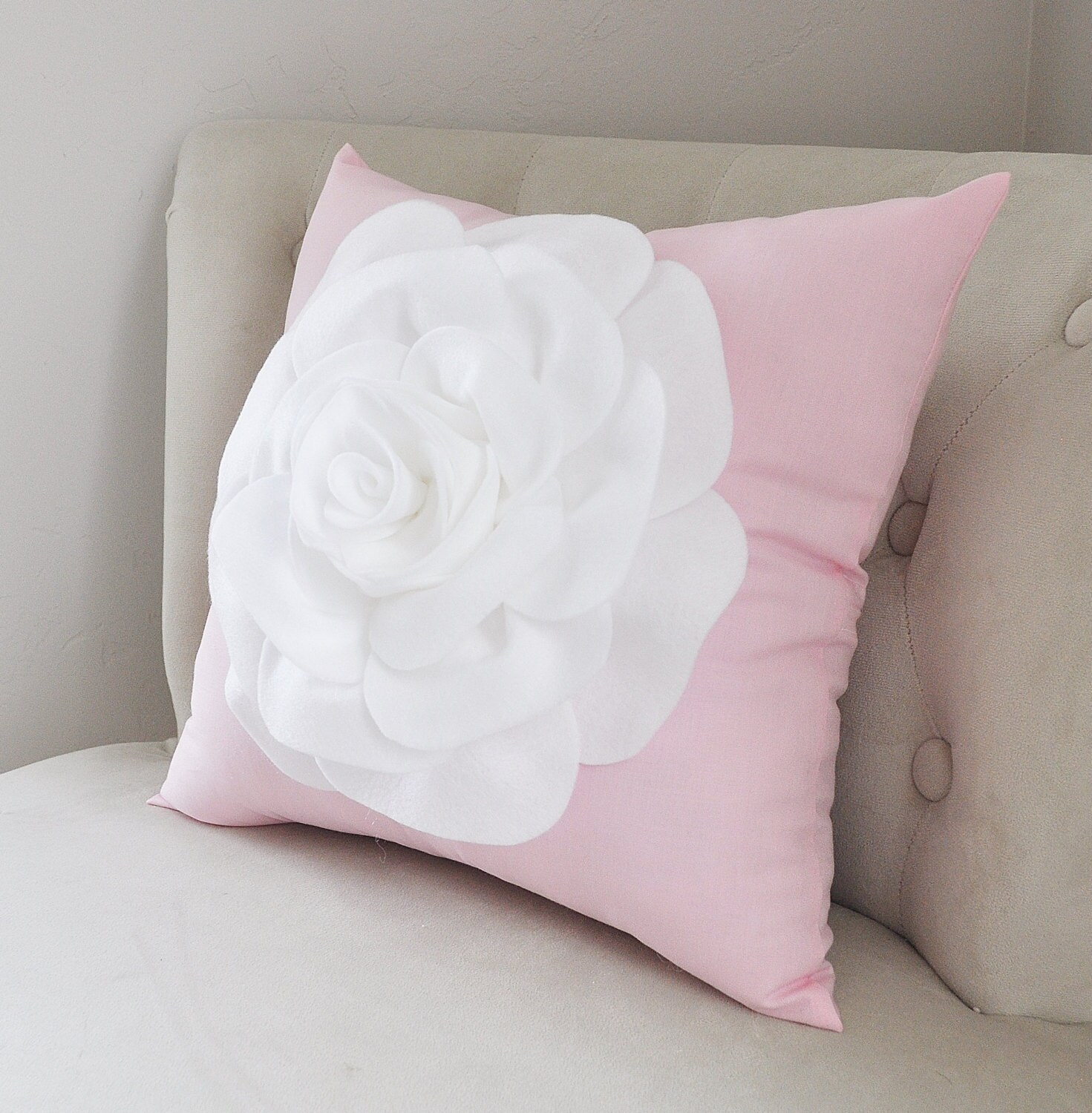 Throw Pillow White Rose on Light Pink Pillow 14x14 Botanical Etsy