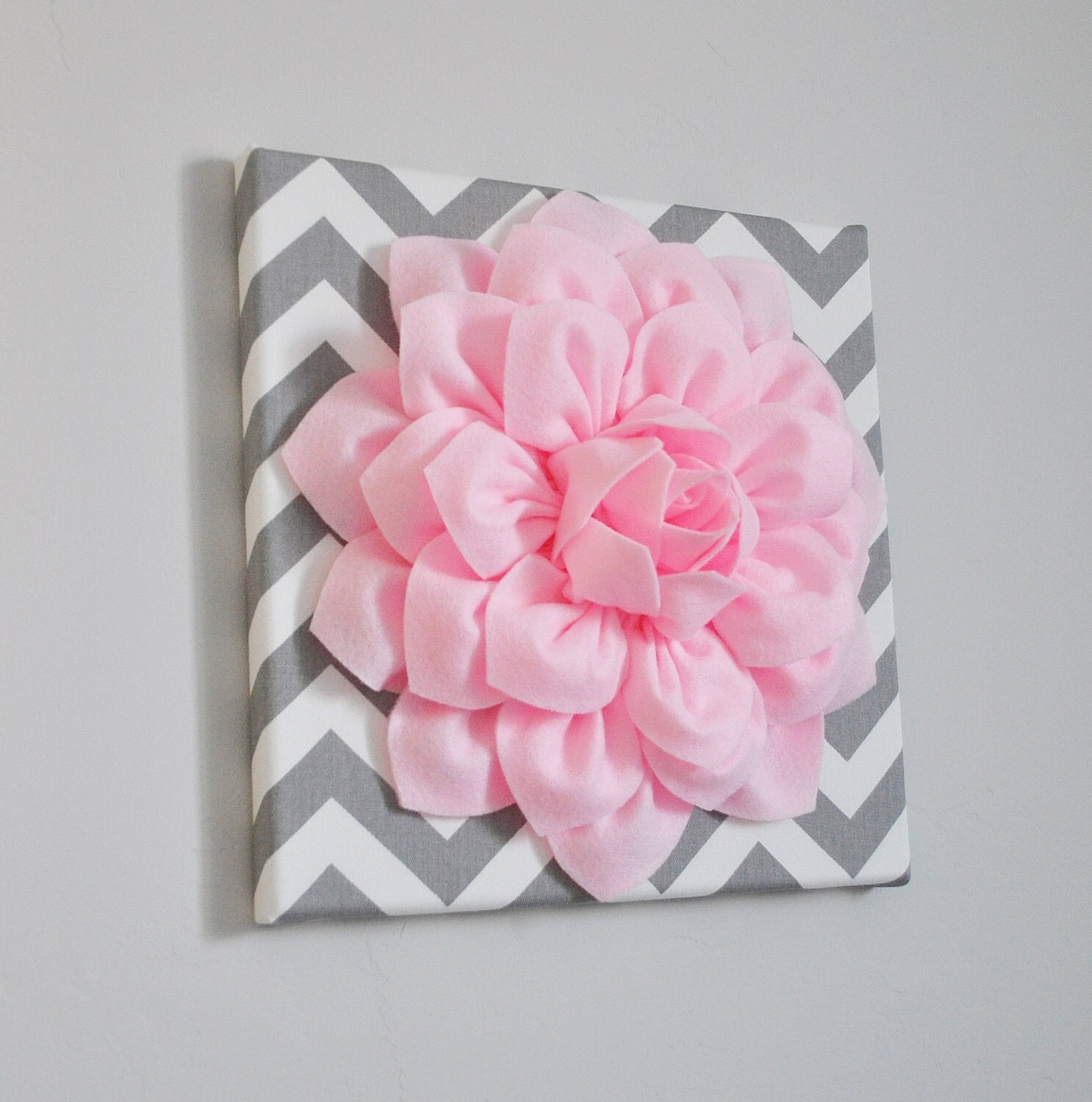 Wall Art Light Pink Dahlia on Gray and White Chevron 12 Etsy