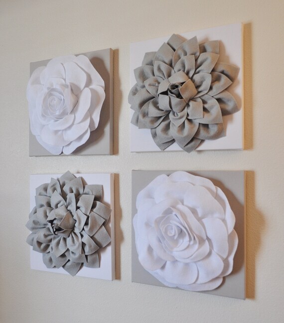 Wall Decor SET OF FOUR Gray and White Flower Wall Hanging ...
