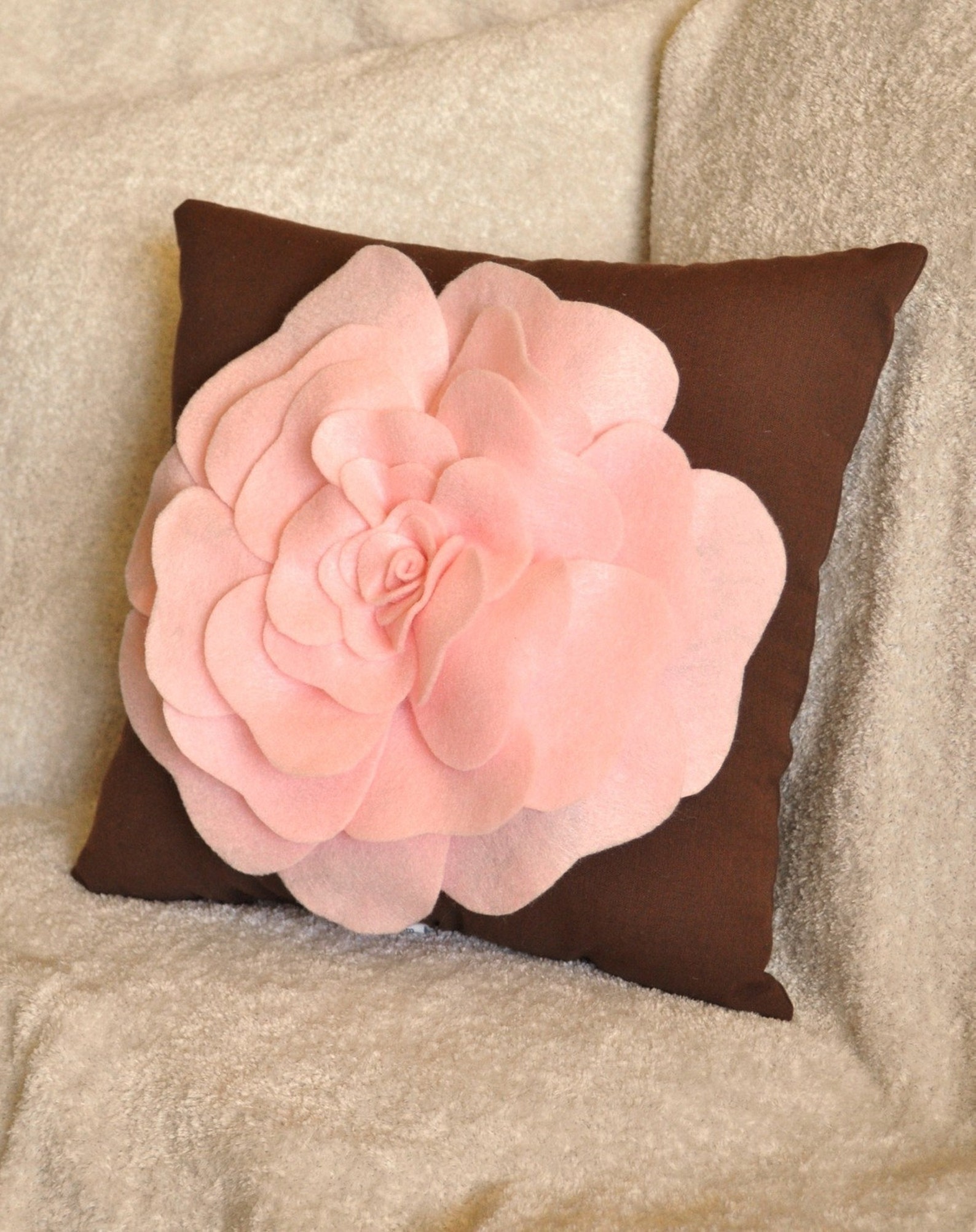 Cream and Brown Decorative Pillow Rose Pillow 14 x14 Etsy