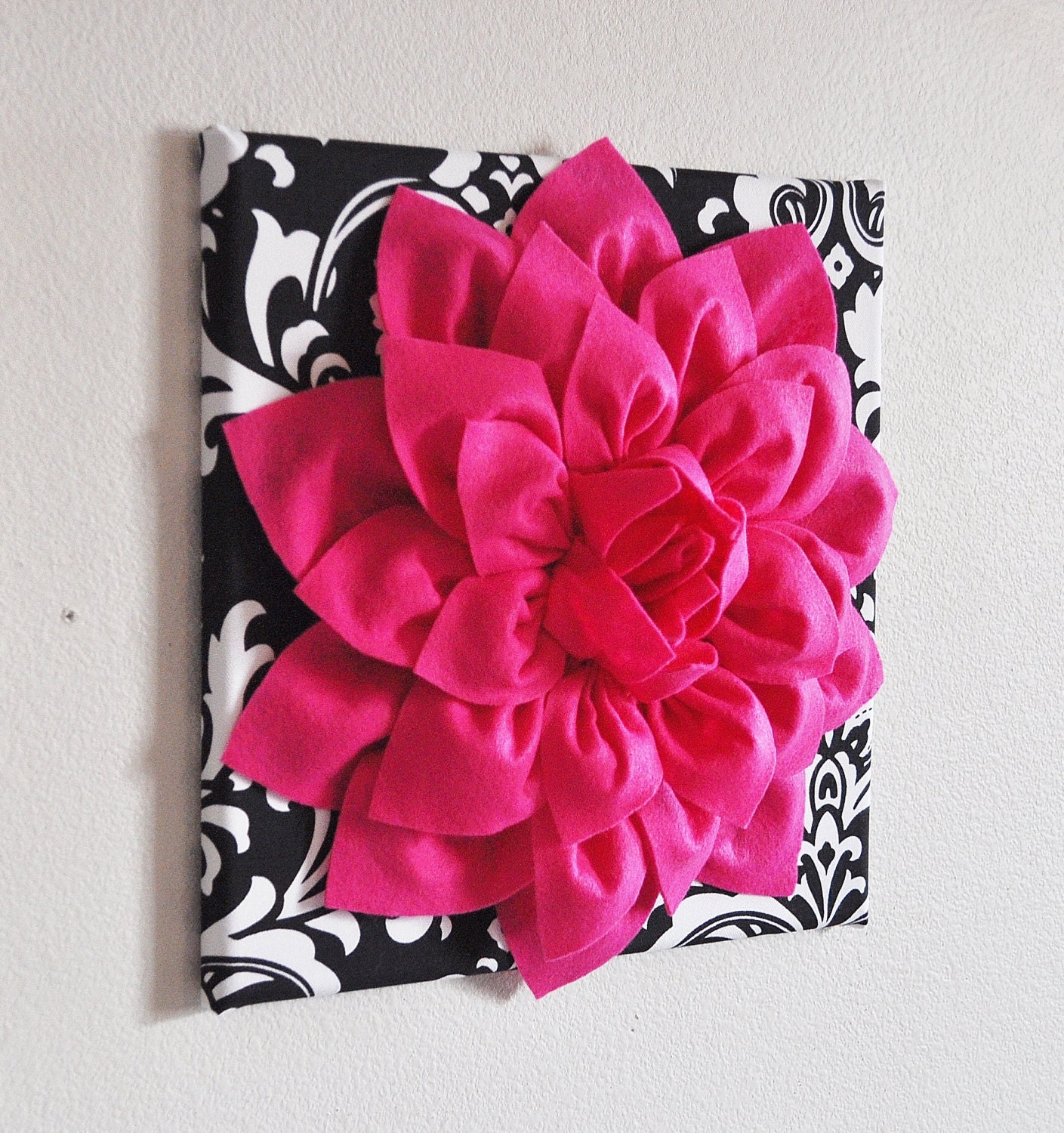 Hot Pink Wall Hanging Hot Pink Dahlia on Black and White Etsy