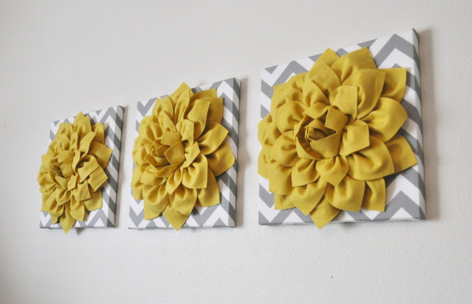 Yellow Flower Wall Decor Three Mellow Yellow Dahlia On Gray Etsy