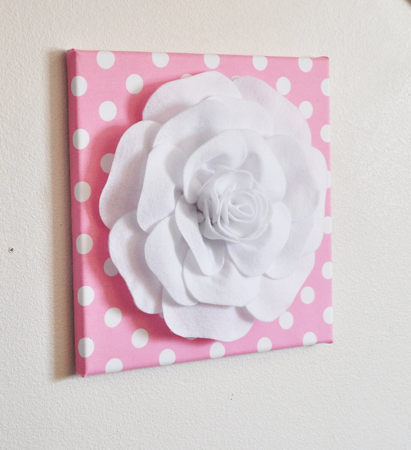Nursery Wall Decor White Rose On Pink With Polka Dot - 3d Flower Wall Art Items Nursery Wall Decor White Rose On Pink With Polka Dot - 3d Flower Wall Art Items