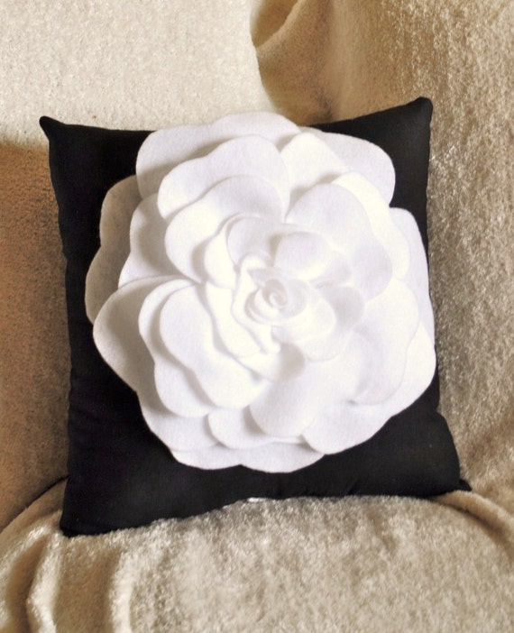 Items similar to Black White Pillow Rose Pillow Flower Throw Pillow on Etsy
