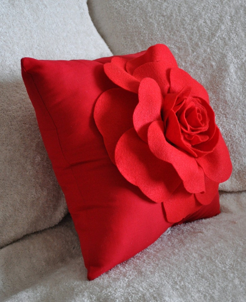 Throw Pillow Red Rose on Red Pillow Etsy