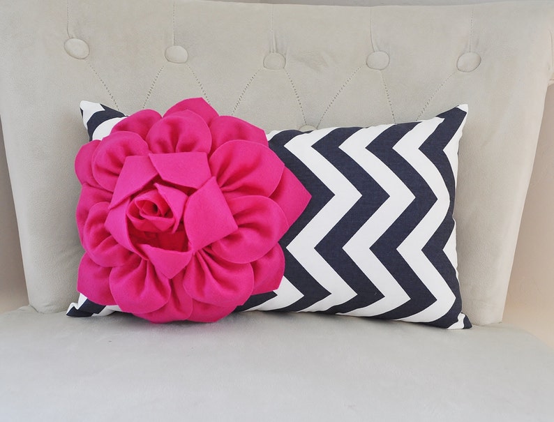 Pink and Navy Decorative Pillow Chevron Navy Decor Lumbar Etsy