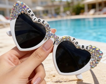 Bride To Be Rhinestone Sunglasses – White Heart, Hen Party