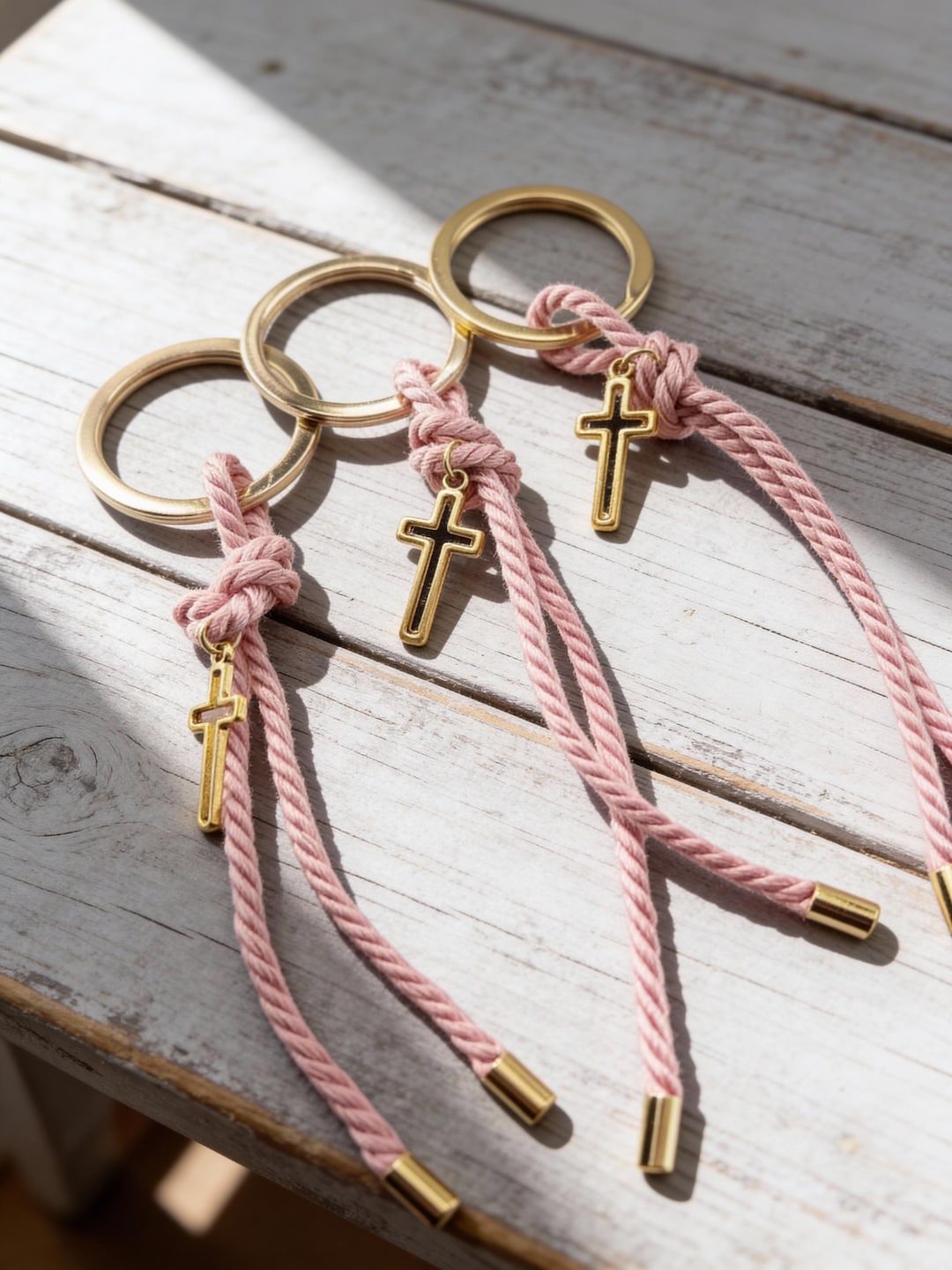 Handmade Rope Keychain, Gold Cross Charm, Baptism Favor - Etsy