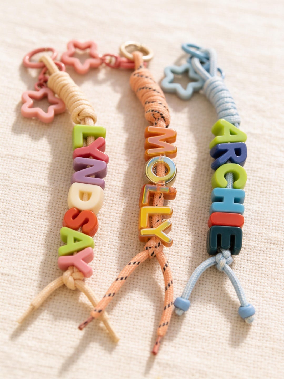 Thread Name Keychain Personalized Name Keychain, Chunky Shoelace Cord, Colorful Letter Beads ...